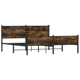 Berkfield Home Metal Bed Frame without Mattress Smoked Oak 160x200 cm in Brown - thumbnail 4
