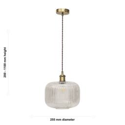 First Choice Lighting Set of 2 Batley Large - Clear Rib Glass Antique Brass Retro Pendants - thumbnail 6