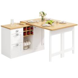 Merax Kitchen Island Sideboard with Extendable Dining Table, Wine Rack in White - thumbnail 8