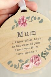 Personalised Memento Company Women's Personalised Floral Watercolour Round Wooden Decoration in Light Brown - thumbnail 3