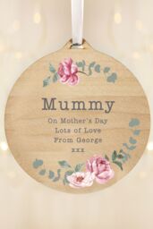 Personalised Memento Company Women's Personalised Floral Watercolour Round Wooden Decoration in Light Brown - thumbnail 4