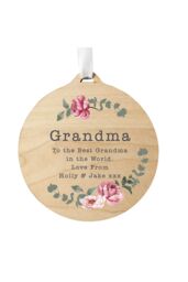 Personalised Memento Company Women's Personalised Floral Watercolour Round Wooden Decoration in Light Brown