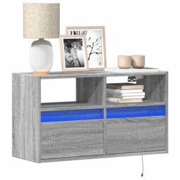 Berkfield Home TV Wall Cabinet with LED Lights Grey Sonoma 80x31x45 cm - Size: 80 x 31 x 45 cm - thumbnail 1