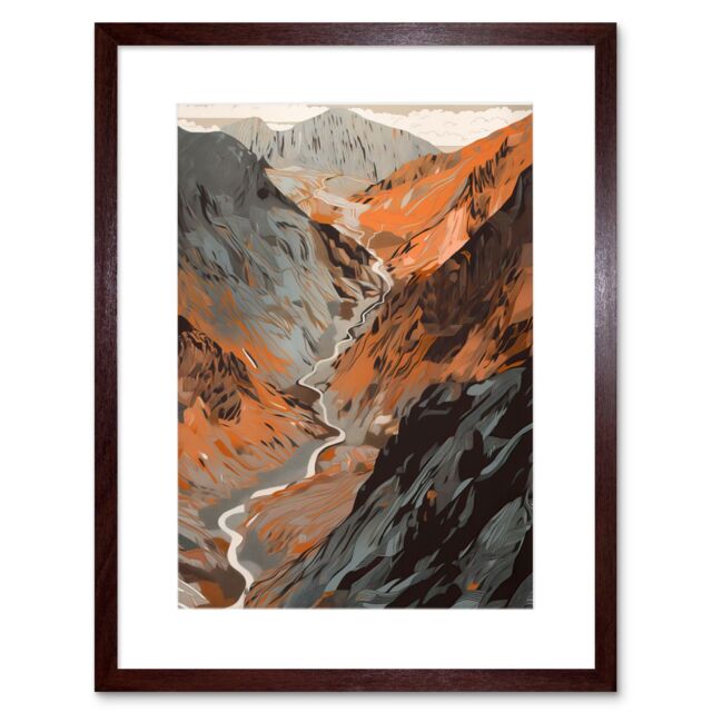"Artery8 Wall Art Print Scaffel Pike Hiking Trail Rocky Mountain Landscape Artwork Framed 9X7 Inch in Brown - Size: W7"" x H9""" - image 1