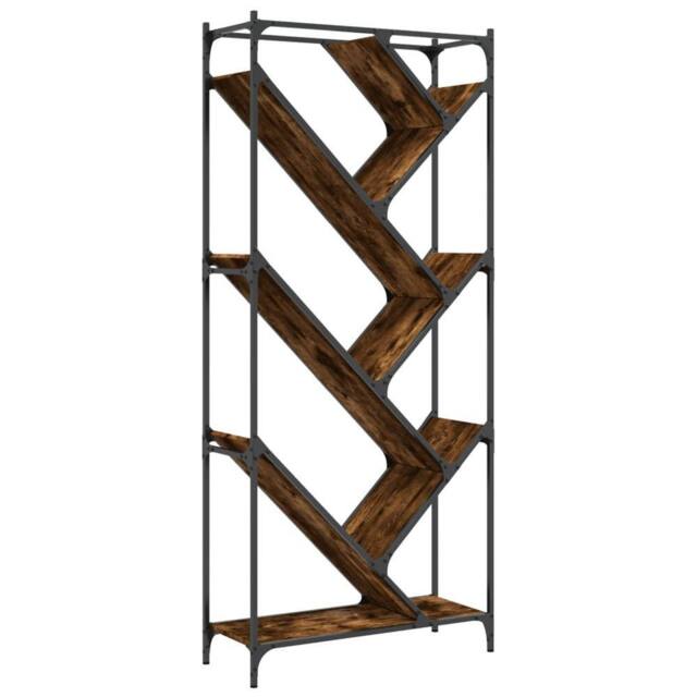 Berkfield Home Bookcase Smoked Oak 79x30x180 cm Engineered Wood & Metal in Brown - Size: 79 x 30 x 180 cm - image 1