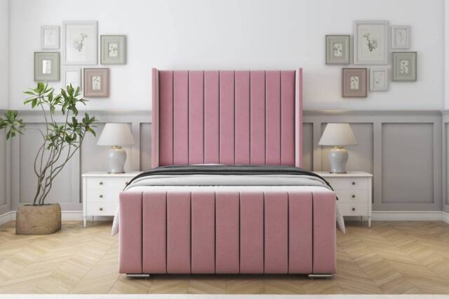 "Sloomy Monroe Plush Bed Frame With 50"" Upholstered Headboard in Pink - Size: Double" - image 1
