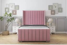 "Sloomy Monroe Plush Bed Frame With 50"" Upholstered Headboard in Pink - Size: Double" - thumbnail 1