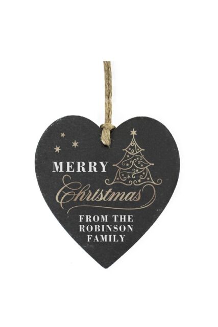 Personalised Memento Company Personalised Gold Christmas Slate Heart Ornament in Black - image 1