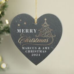 Personalised Memento Company Personalised Gold Christmas Slate Heart Ornament in Black - thumbnail 3