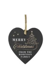 Personalised Memento Company Personalised Gold Christmas Slate Heart Ornament in Black