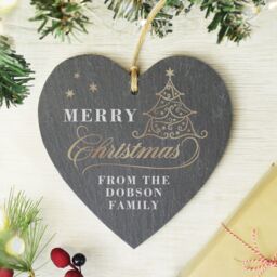 Personalised Memento Company Personalised Gold Christmas Slate Heart Ornament in Black - thumbnail 4