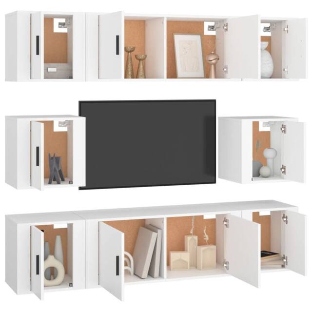 Berkfield Home Classic 8 Piece TV Cabinet Set White Engineered Wood - image 1