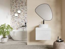 Vente-unique White Ribbed Wall-Mounted Vanity With Shelf - 60 Cm - SATARA - thumbnail 2