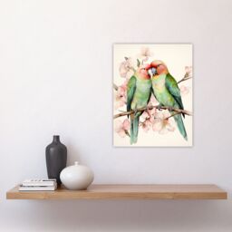 "Artery8 Birds Of A Feather Love Birds Perched On A Cherry Bloom Unframed Wall Art Print Poster Home Decor Premium - Size: W12"" x H16""" - thumbnail 4