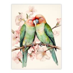 "Artery8 Birds Of A Feather Love Birds Perched On A Cherry Bloom Unframed Wall Art Print Poster Home Decor Premium - Size: W12"" x H16""" - thumbnail 1