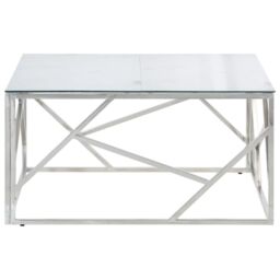 Berkfield Home Coffee Table Silver Stainless Steel & Tempered Glass - thumbnail 4