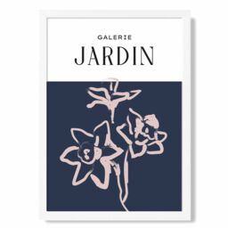 ARTZE Navy Blue & Blush Flowers Boho Sketch Floral Framed Print SIZE: A3 with White Frame - Size: A4 - thumbnail 1
