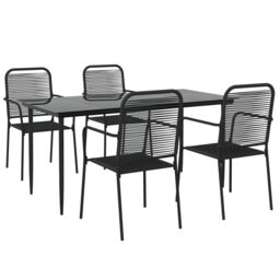 Berkfield Home 5 Piece Garden Dining Set Black Cotton Rope & Steel - thumbnail 3
