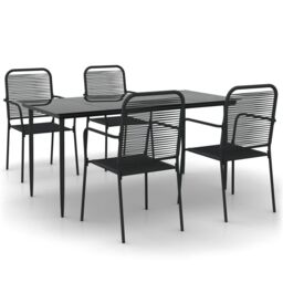 Berkfield Home 5 Piece Garden Dining Set Black Cotton Rope & Steel - thumbnail 2