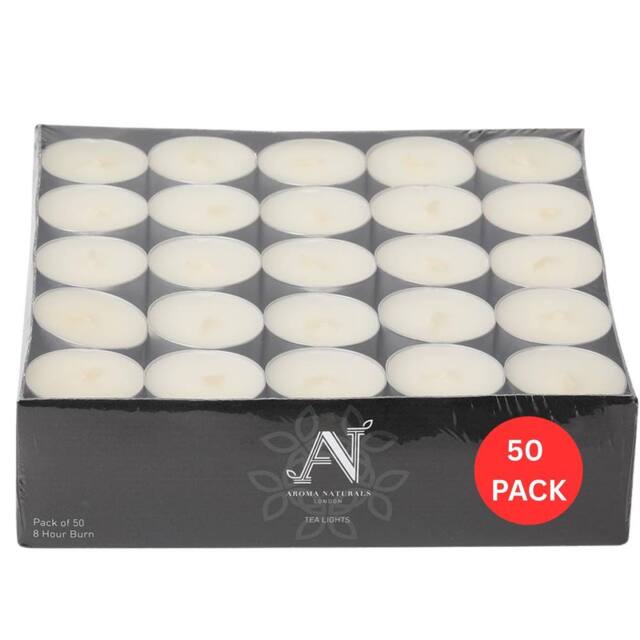 Aroma Naturals Unscented Tealight Candles Pack of 50 - 8-Hour Burn Time in White - Size: 50 Pieces - image 1