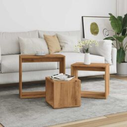 Berkfield Home Nesting Tables 3 pcs Artisan Oak Engineered Wood in Brown - thumbnail 3