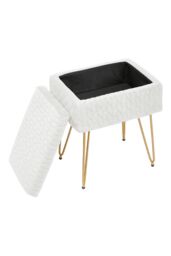 Living and Home Rectangle Upholstered Storage Ottoman Vanity Stool in Beige - thumbnail 4