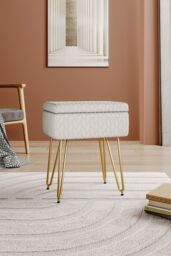 Living and Home Rectangle Upholstered Storage Ottoman Vanity Stool in Beige - thumbnail 1