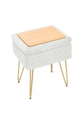 Living and Home Rectangle Upholstered Storage Ottoman Vanity Stool in Beige - thumbnail 5