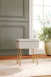 Living and Home Rectangle Upholstered Storage Ottoman Vanity Stool in Beige - thumbnail 2