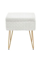 Living and Home Rectangle Upholstered Storage Ottoman Vanity Stool in Beige - thumbnail 3
