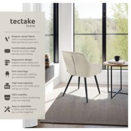 tectake Dining Chair Marilyn Per Piece - Cream/Black in Cream - Size: 1 Pack - thumbnail 2