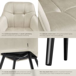tectake Dining Chair Marilyn Per Piece - Cream/Black in Cream - Size: 1 Pack - thumbnail 5