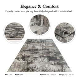 London Rug Company Jennifer Luxury Abstract Short Pile Rug in Grey - Size: 240 cm x 340 cm - thumbnail 4