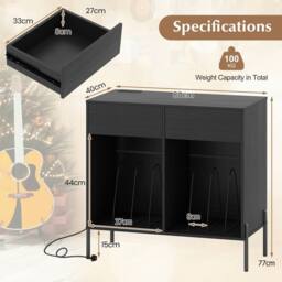 Gymax Double Wide Turntable Stand with Drawers Power Outlets & Metal Legs in Black - thumbnail 6