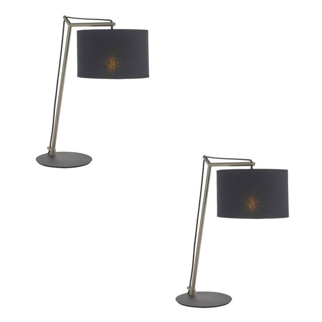 Loops 2 PACK Nickel Plated Angular Table Lamp - Black Base & Cotton Shade - Desk Light in Metallics - image 1