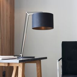 Loops 2 PACK Nickel Plated Angular Table Lamp - Black Base & Cotton Shade - Desk Light in Metallics - thumbnail 4