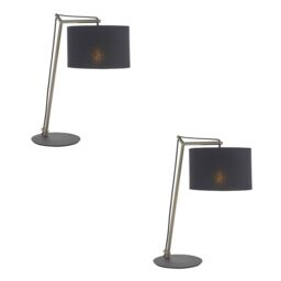 Loops 2 PACK Nickel Plated Angular Table Lamp - Black Base & Cotton Shade - Desk Light in Metallics