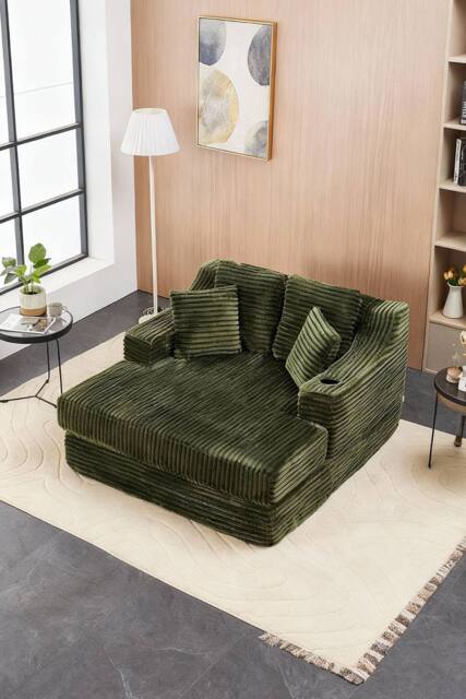Living and Home Corduroy Chaise Lounge Sofa Bed in Green - image 1