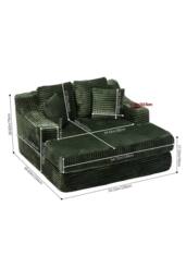 Living and Home Corduroy Chaise Lounge Sofa Bed in Green - thumbnail 3