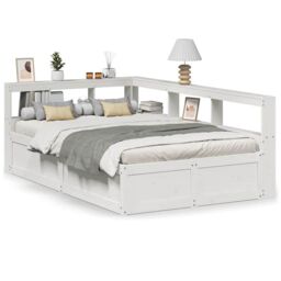 Berkfield Home Bookcase Bed without Mattress White 135x190cm Solid Wood Pine - Size: 135x190 cm - thumbnail 2