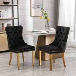 HomeTouch Set of 4 Lux Velvet Dining Chairs with Gold Steel Legs in Black - Size: 4 Pack - thumbnail 3