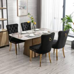 HomeTouch Set of 4 Lux Velvet Dining Chairs with Gold Steel Legs in Black - Size: 4 Pack - thumbnail 2
