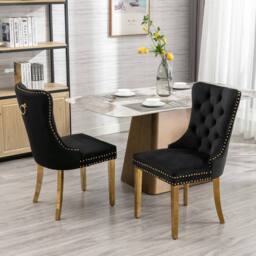 HomeTouch Set of 4 Lux Velvet Dining Chairs with Gold Steel Legs in Black - Size: 4 Pack - thumbnail 4