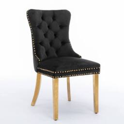 HomeTouch Set of 4 Lux Velvet Dining Chairs with Gold Steel Legs in Black - Size: 4 Pack - thumbnail 5