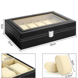 Kelvenix PU Leather Watch Display Case with 12 Slots Lid Velvet Lining in Black - thumbnail 2