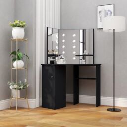 Berkfield Home Corner Dressing Table with LED Black 111x54x141.5 cm