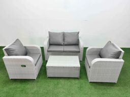 Fimous Light Grey PE Wicker Rattan Garden Furniture Set Sofa Set Reclining Adjustable Chair Rectangular Coffee Table 4 Seater - thumbnail 1