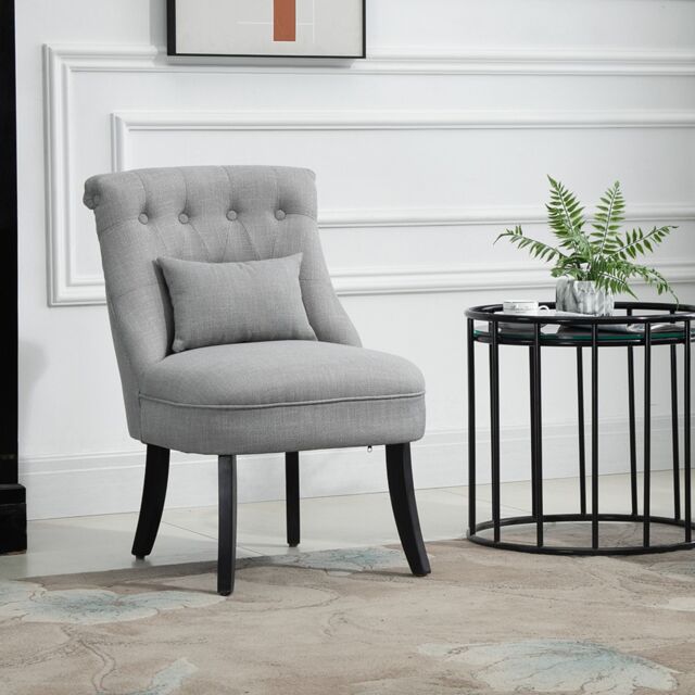 HOMCOM Fabric Single Sofa Dining Chair Upholstered W/ Pillow Solid Wood Leg Living Room in Grey - image 1