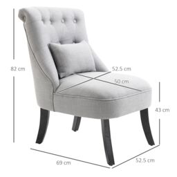 HOMCOM Fabric Single Sofa Dining Chair Upholstered W/ Pillow Solid Wood Leg Living Room in Grey - thumbnail 3