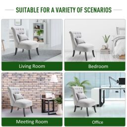 HOMCOM Fabric Single Sofa Dining Chair Upholstered W/ Pillow Solid Wood Leg Living Room in Grey - thumbnail 5